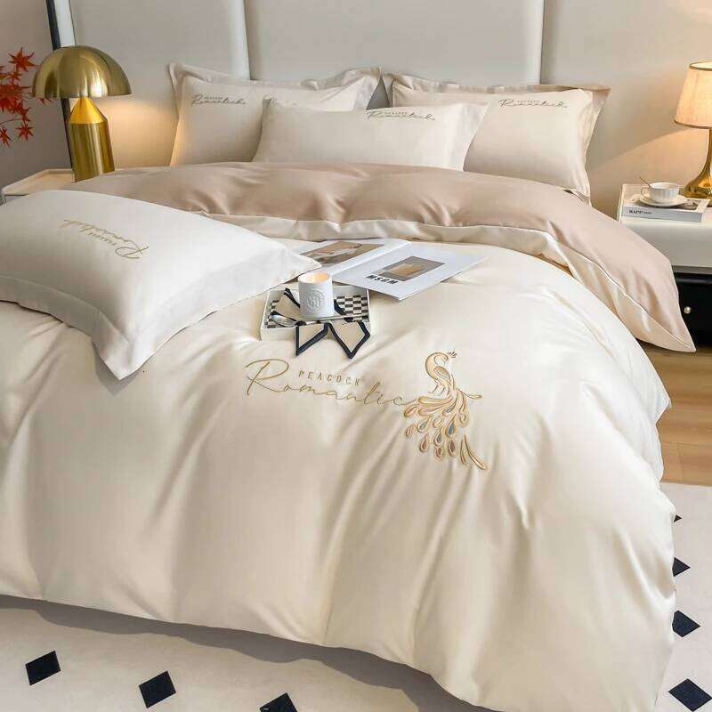 Simple Embroidery Washed Cotton Four-piece of High-grade Atmospheric Duvet Cover Pillowcase Bed Sheet Fitted Bedding Set H260312
