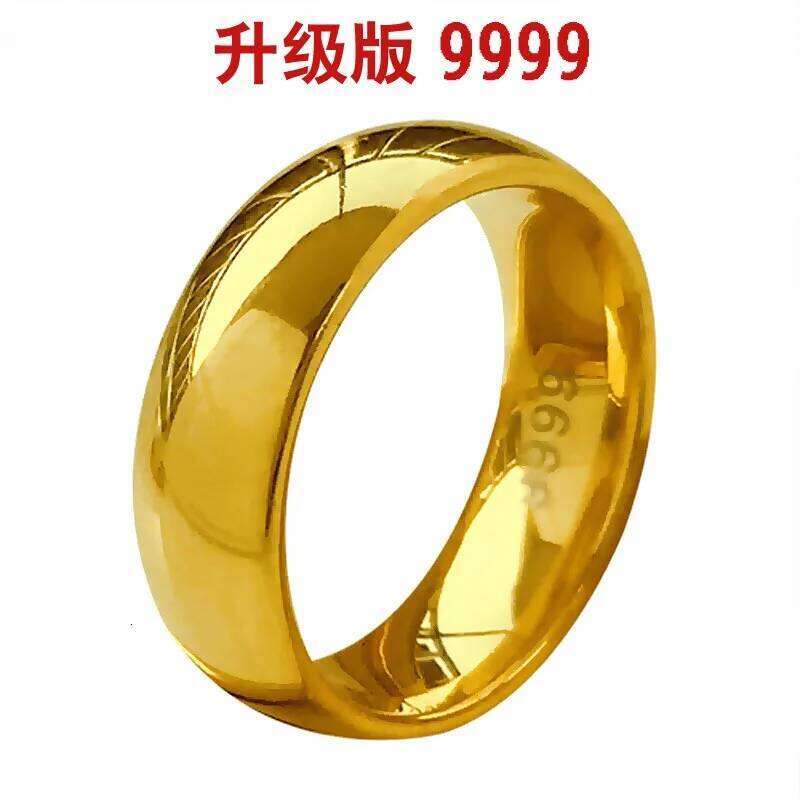 UMQ 24K Pure Plated Real 18k Yellow Gold 999 24k Plain Smooth Face Personality Money Seeking Couple Ring for Men and Women Coupl H260312