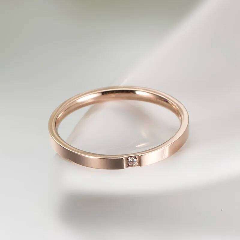 2mm Thin Stackable Ring Stainless Steel Single CZ Wedding Band for Women Girl Size 3-10 H260312