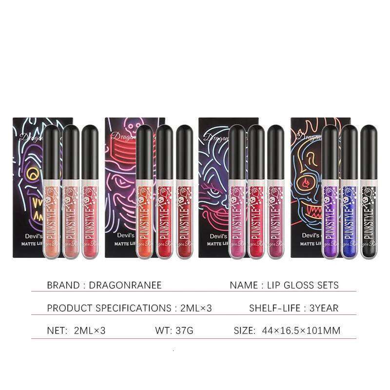 Halloween Gloss Set, 3-Piece Non-Stick Shiny Lipstick, Glittery Purple and Black Lip Colors, Long-Lasting, Non-Transfer W260311