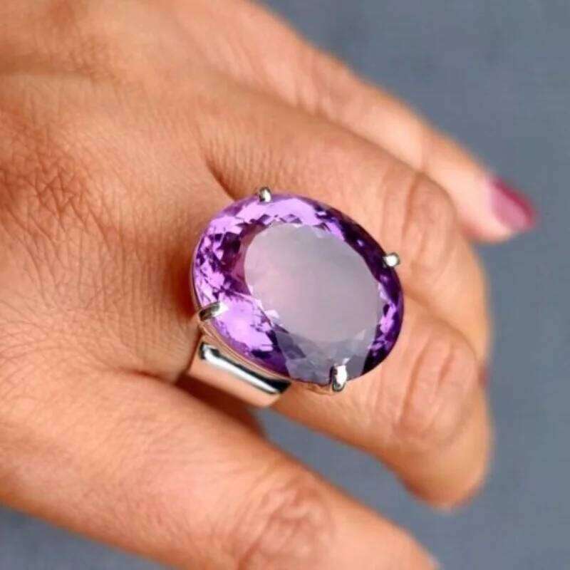 Luxury Fashion Oval Purple Color Set Zirconia Geometric Ring for Women Delicate Daily Holiday Party Jewelry Gifts H260312
