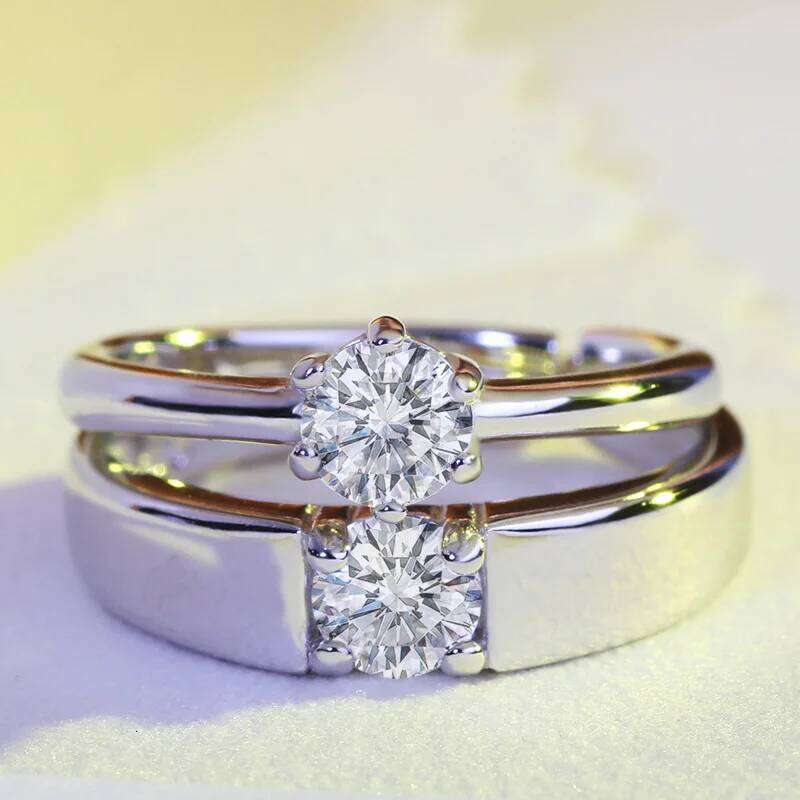 Zircon Adjustable silver color Wedding Rings Women and Male Fashion Rhinestone Engagement Ring for Couple W260311