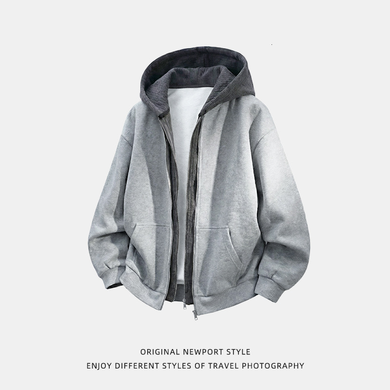 Color-block Knitted Patchwork Fake Two-piece Hooded Sweatshirt For Designer Hoodie Men Spring Heavy Texture Casual Hoodie Jacket