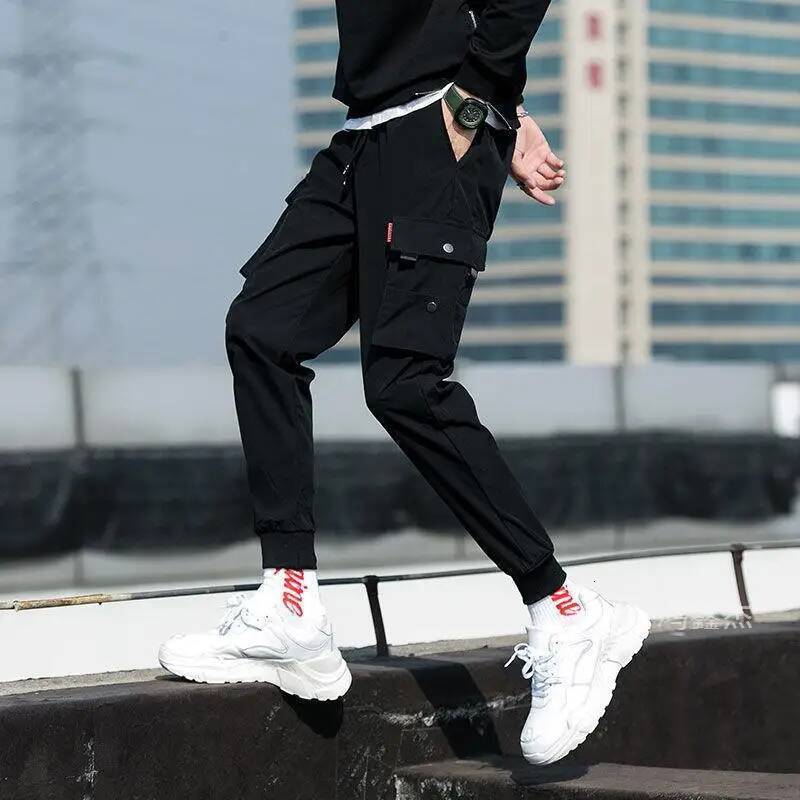 2026 New Trendy Solid Color Multi Flap Pocket Men's Cargo Loose Casual Outdoor Pants, Hombre Work Pants oversized