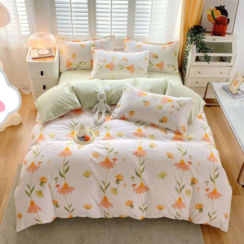 Nordic Style Pure Cotton Bedding Twill Printing Bed Sheet Quilt Cover Pillowcase Soft Skin-friendly Home Four-piece Set H260312