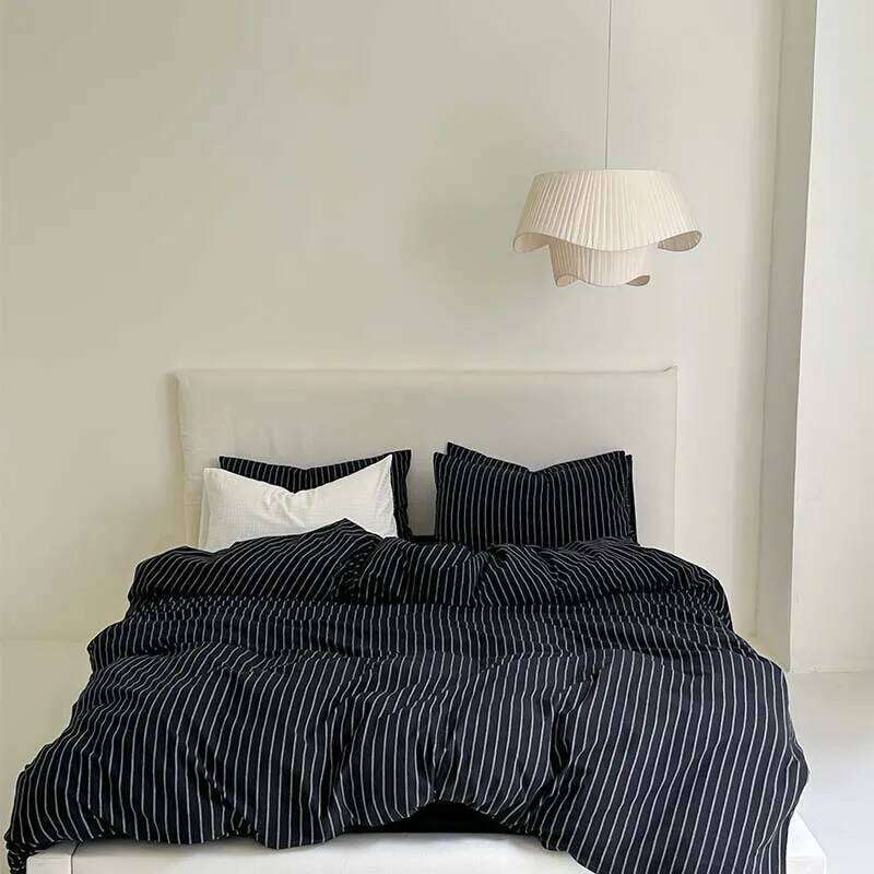 Bedding 100%Cotton Simple Black Stripe Duvet Set Single Full Double Queen King Nordic Quilt Cover Bed Sheet Pillowcase H260312