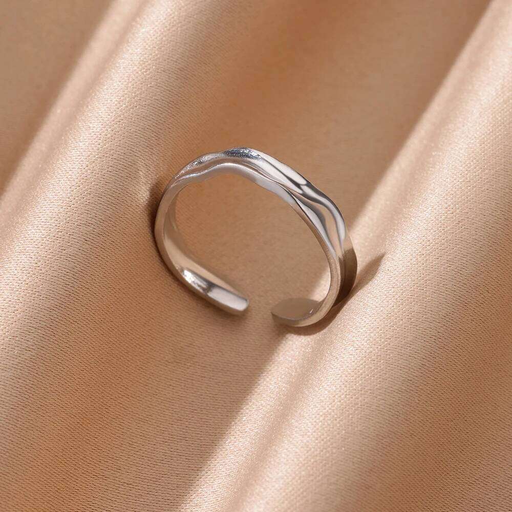 Stainless Steel Minimalist Texture Open Rings For Women Gold Color Wedding Aesthetic Ring Trendy Korean Style Accessories anillo H260312