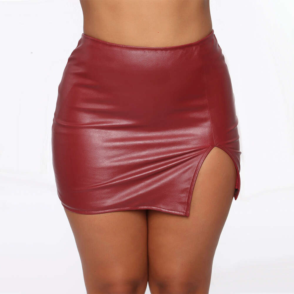 Cross-Border European and American Hot-Selling Sexy Hot Girl PU Leather Waist-Cinching Short Women's Bodycon Slit Half Skirt Factory Wholesale