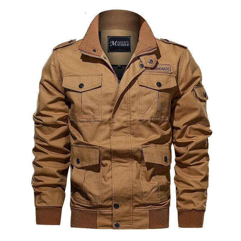 American style jacket for men's spring and autumn newmulti pocket outdoor pure cotton casual workjacket stand up collar top 26H0311