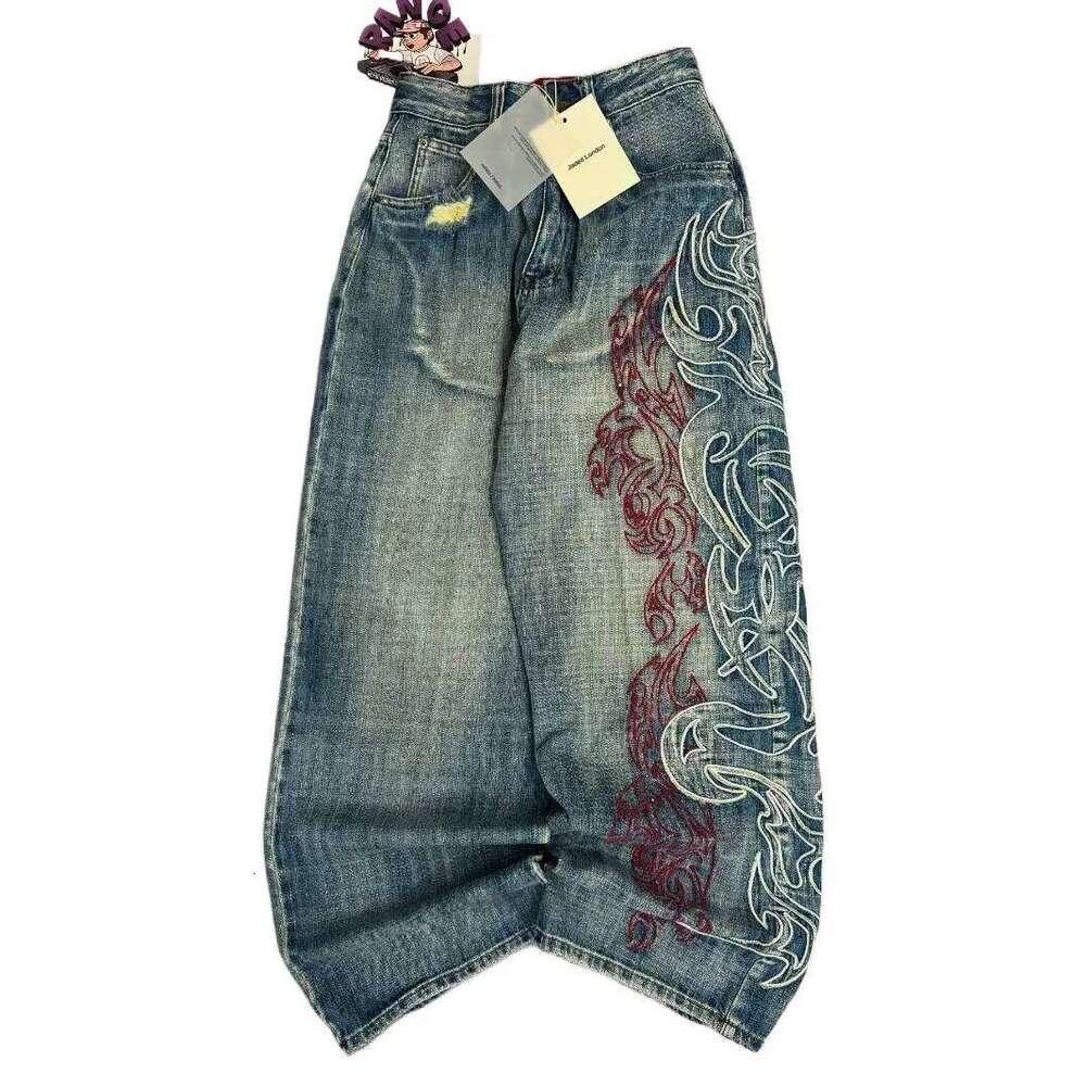 Y2K Fashion Pattern Embroidery Baggy Jeans Men and Women Street Vintage Hip Hop Casual Couple High Quality Wide-leg Pants 26Y0312