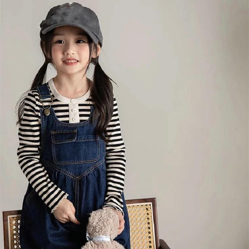 Boys and Girls Pants Denim Strap Jumpsuit Autumn Personalized Pocket Childrens Jumpsuits Kids Clothing 260311