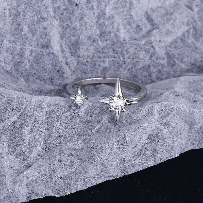 PANJBJ 925 Sterling Silver Four-pointed Star Shining Zircon Ring High-end Personalized Opening Adjustable Jewelry H260312