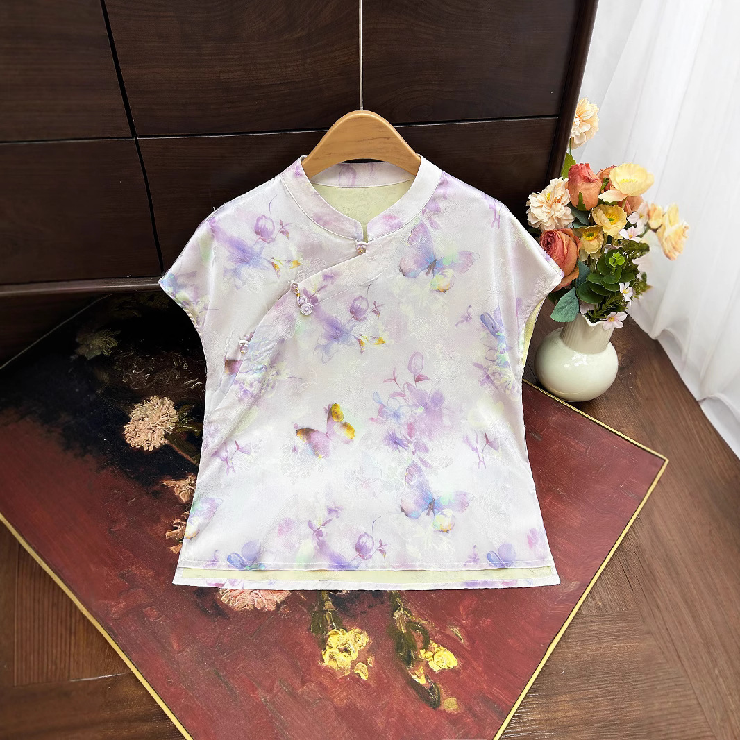 New Chinese-style Jacquard Summer New Designer Shirt Designer Hoodie Model Stand-up Collar Polo Shirt Diagonal Placket Buttoned Blouse Fresh And Comfo
