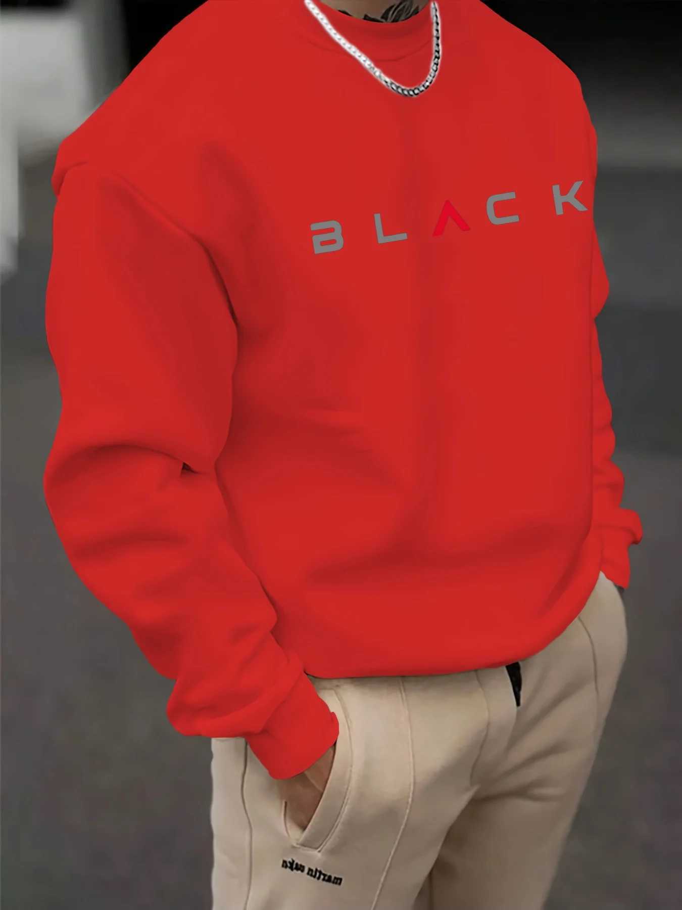 Mens autumn and winter casual loose fashion classic BLACK letter pattern printed long sleeved round neck sweatshirt M260312