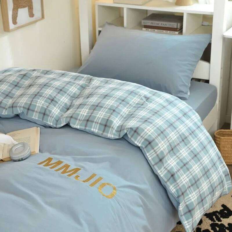 2025 new college washed cotton embroidered student bed sheet quilt cover three-piece set four-season universal H260312