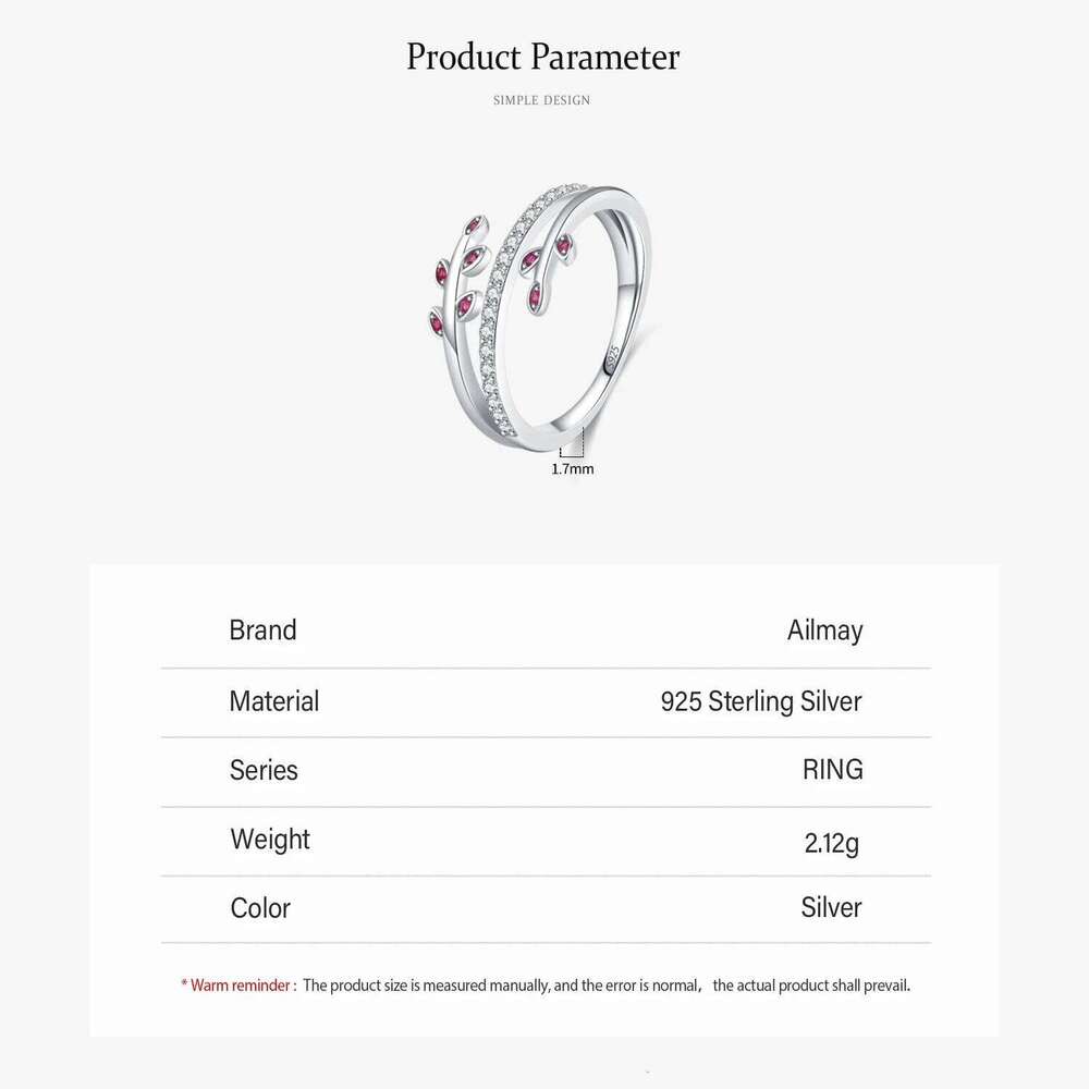 Ailmay Solid 925 Sterling Silver Fashion Charm Leaves Sparkling CZ Finger Ring For Women Wedding Engagement Fine Female Jewelry H260312