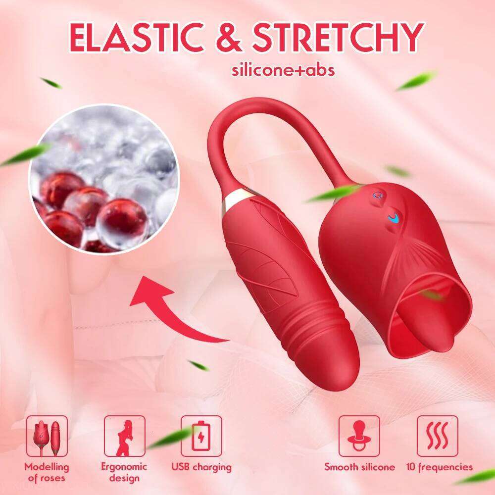 Rose-Licking Thrusting Dildo Vibrator for Women Nipple Clit Stimulator Vibrating Egg Tongue Lick Clitoris Sucker Sex Toy Z260312