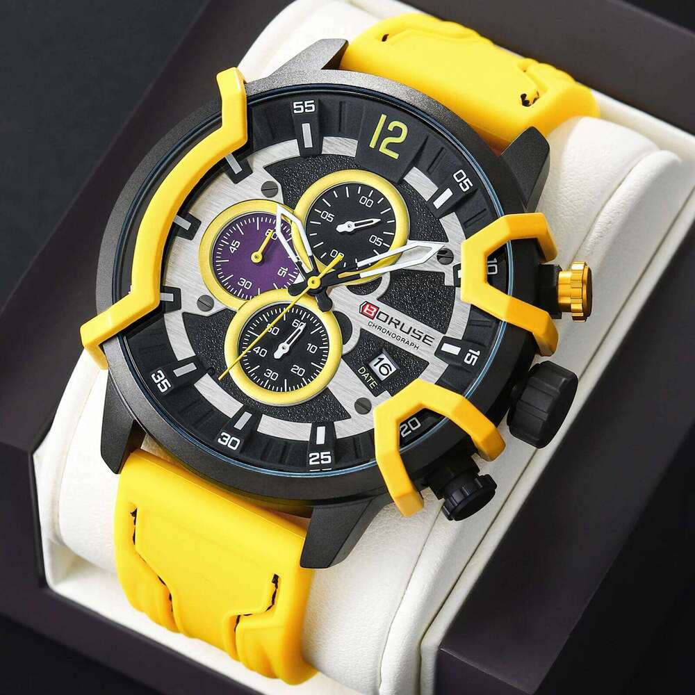 4 PCS SET BORUSE Fashion & Triangle Spearhead Necklace Set, Mens Quartz Waterproof Watches