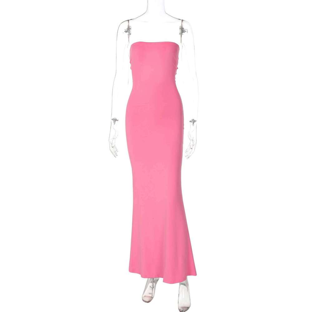 Hugcitar Elegant Solid Strapless Backless Bandage Sexy Bodycon Maxi Dress Summer Women Y2K Clothes Beach Vacation Party C260312