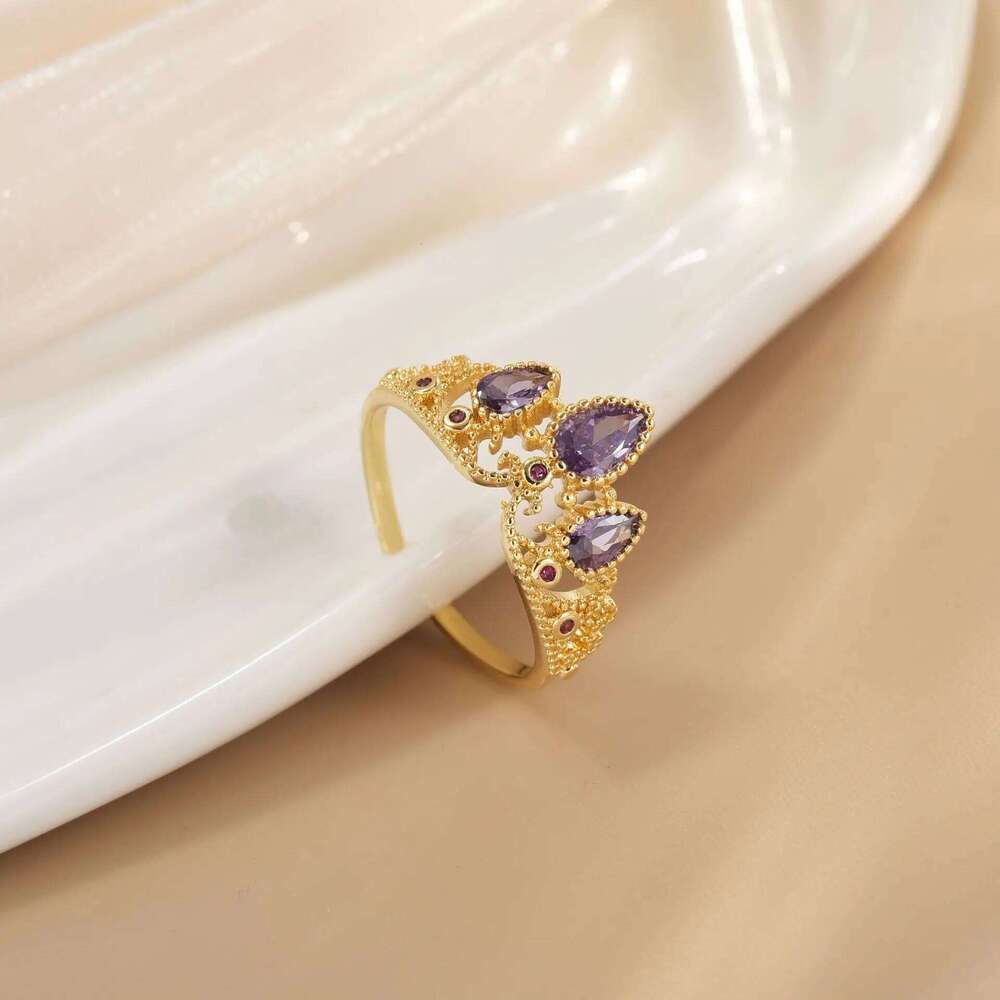 Rapunzel For Woman Fashion Wedding Party Jewelry Accessories Gold Plated Adjustable Powder Crystal Princess Crown Ring Gift H260312