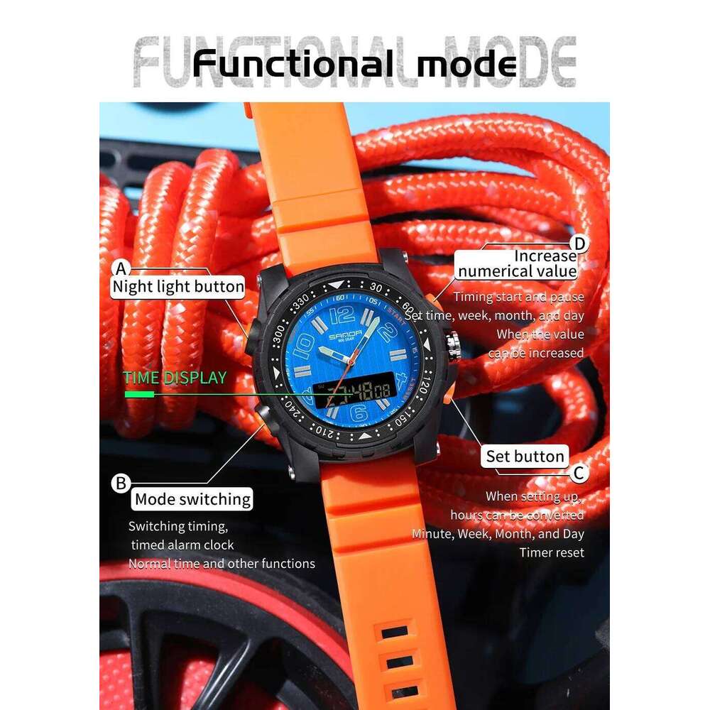 SANDA 3375 Men's Electronic Watches Fashion Sport Waterproof Quartz Silicone Strap Clock Calendar Male Analog Digital Wristwatch
