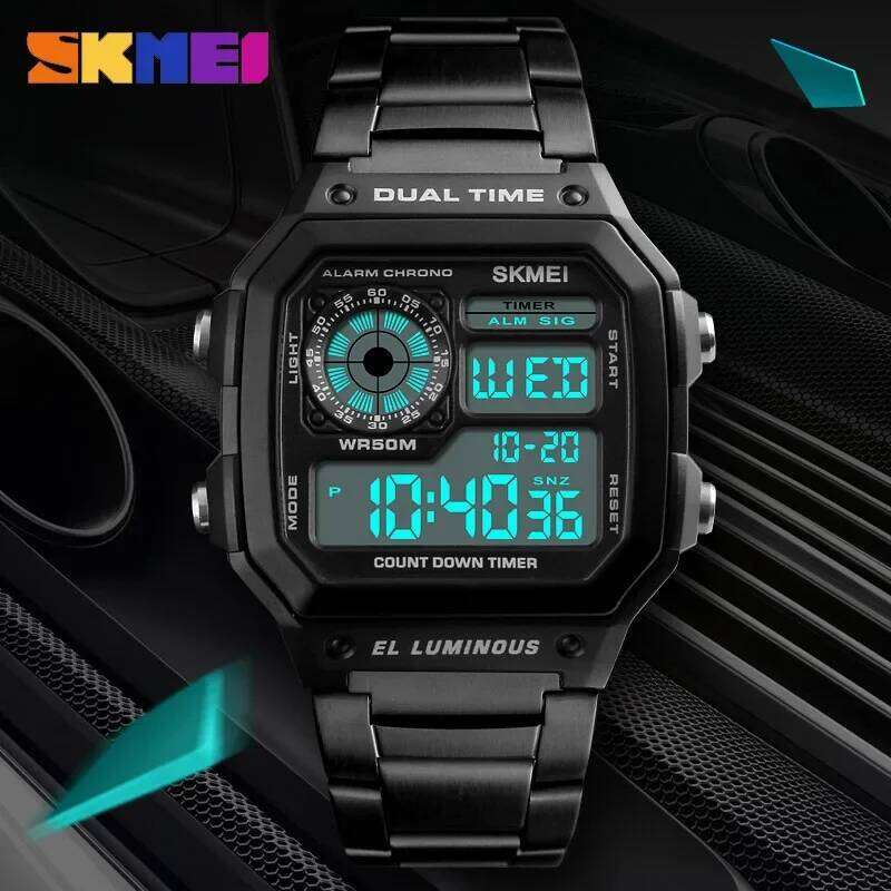 SKMEI 1335 Retro SportsDigital Watch for Men Waterproof Chrono Electronic Mens Wristwatches Stainless Steel Clock Reloj Hombre