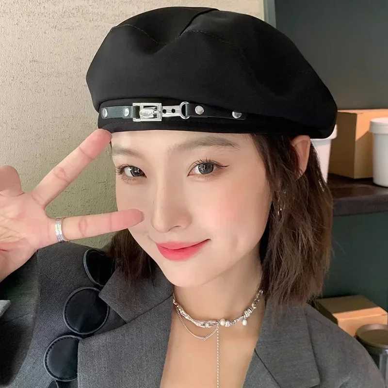 Korean Spring and Autumn Beret Womens Metal Buckle Beret British Retro Painters Hat Elegant Accessory Fashion DESIGNERS Caps H260312 - view 3