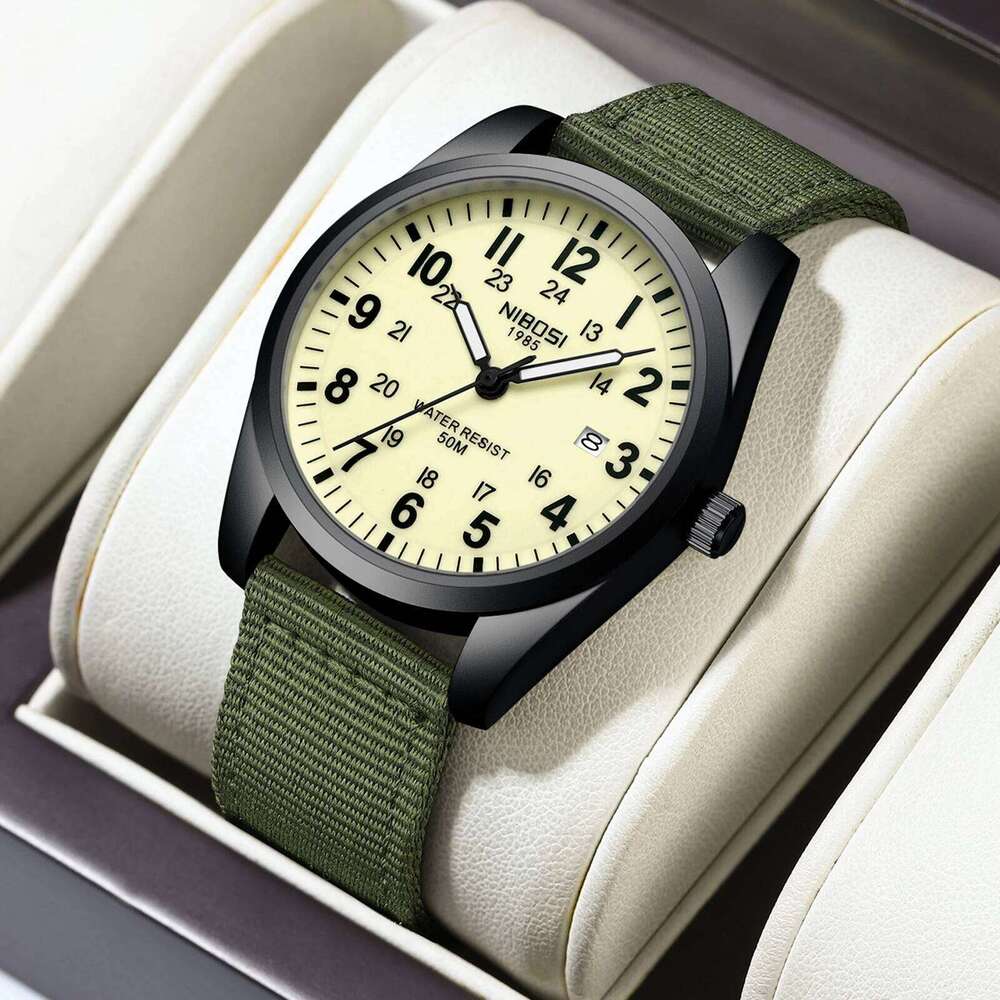 NIBOSI Mens Watches Luminous Hands Clock Luxury Military Sports Calendar Quartz Wristwatch Men Casual Nylon Watch Reloj Hombre