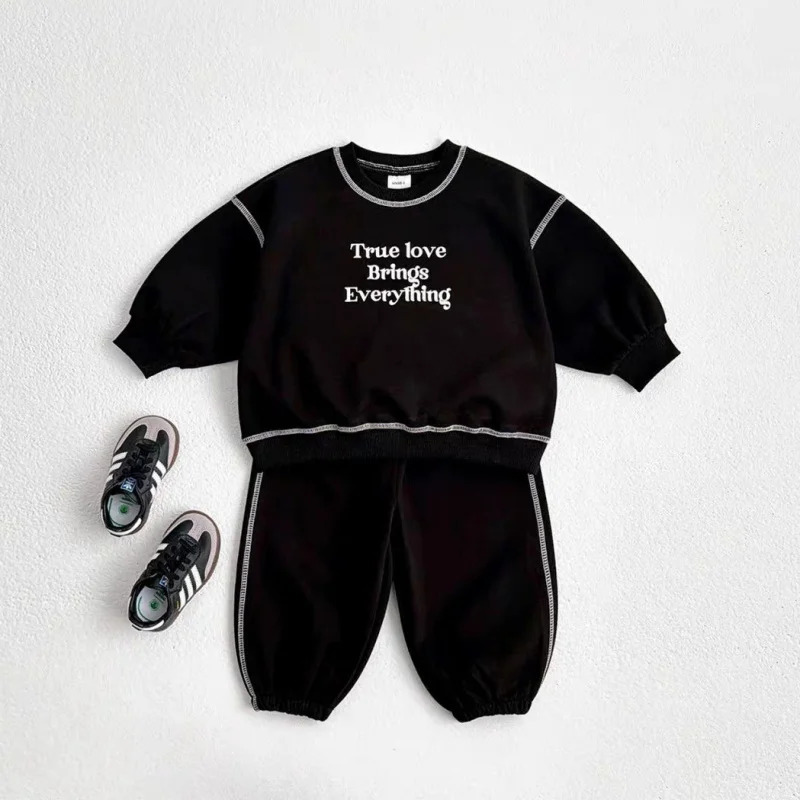 ChildrenS Spring Autumn Letter Printed Pattern Loose Casual Sweatshirt Jogger Pants Set 2Pcs Sport Wear For Boys And Girls 260311