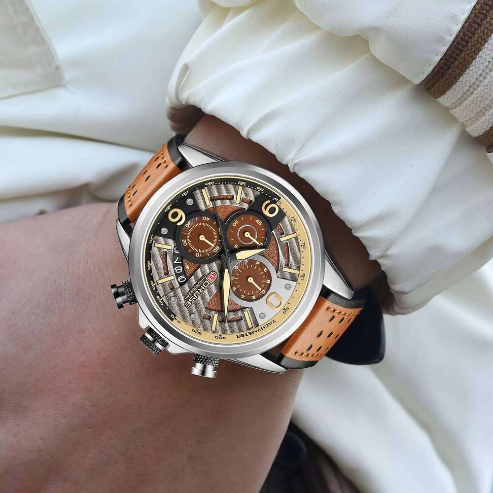 BORUSE Business Leather Mens Quartz Watches Luxury Luminous Watch For Men Wristwatch