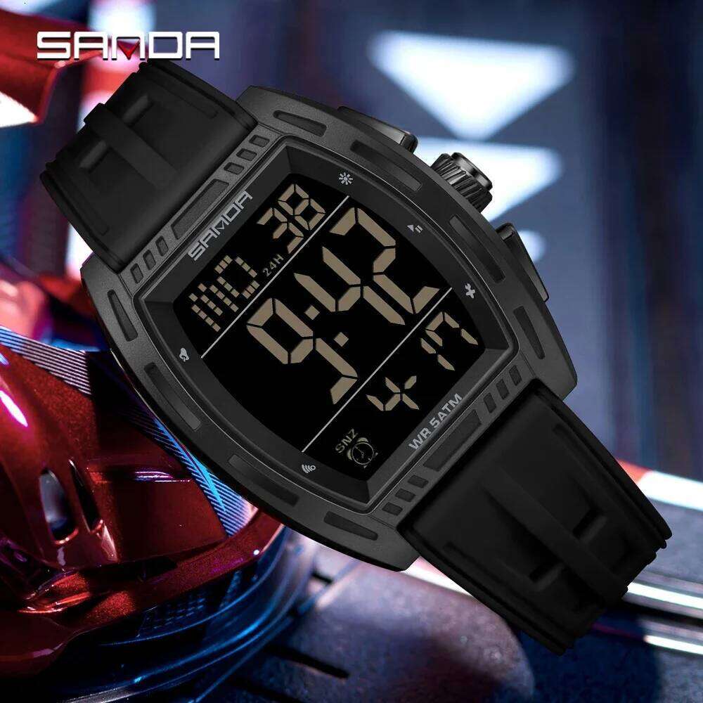 SANDA 6328 Fashion Cool Electronic 5ATM Waterproof, Seismic, and Drop resistant Large Digital Night Light Men's Watch