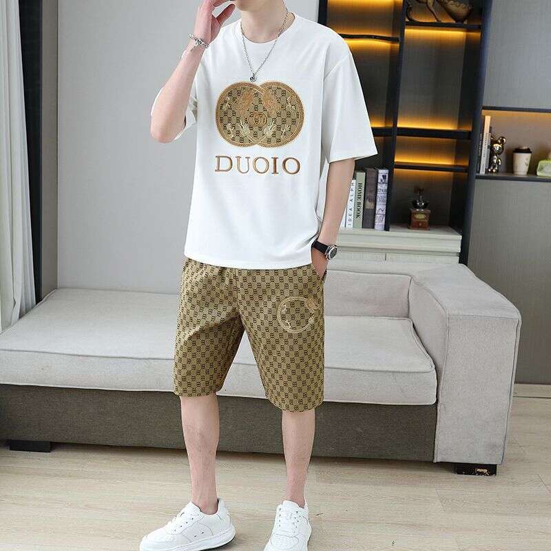 Men's New Summer Casual Sports Short-Sleeve T-Shirt Set, Trendy And Stylish Two-Piece Shorts Fashion Men's Clothing Asia Size