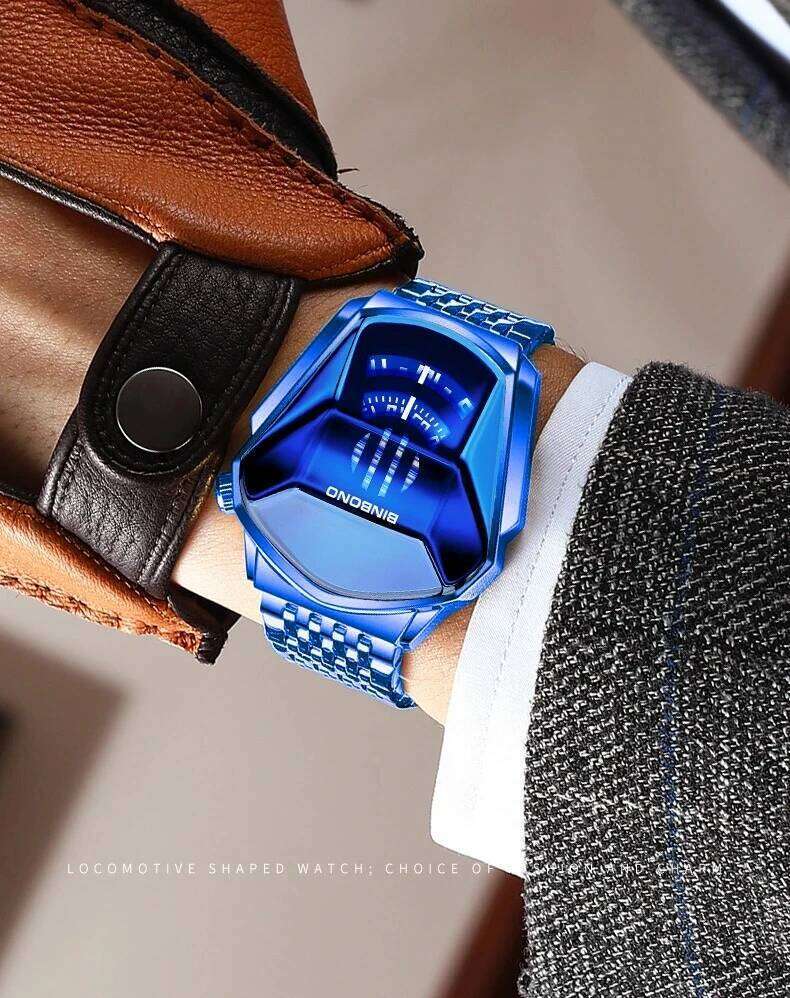 Binbond Popular Fashion Motorcycle Concept Men's Quartz Luminous Steel Band Mesh Watch Touch Screen black technology watch