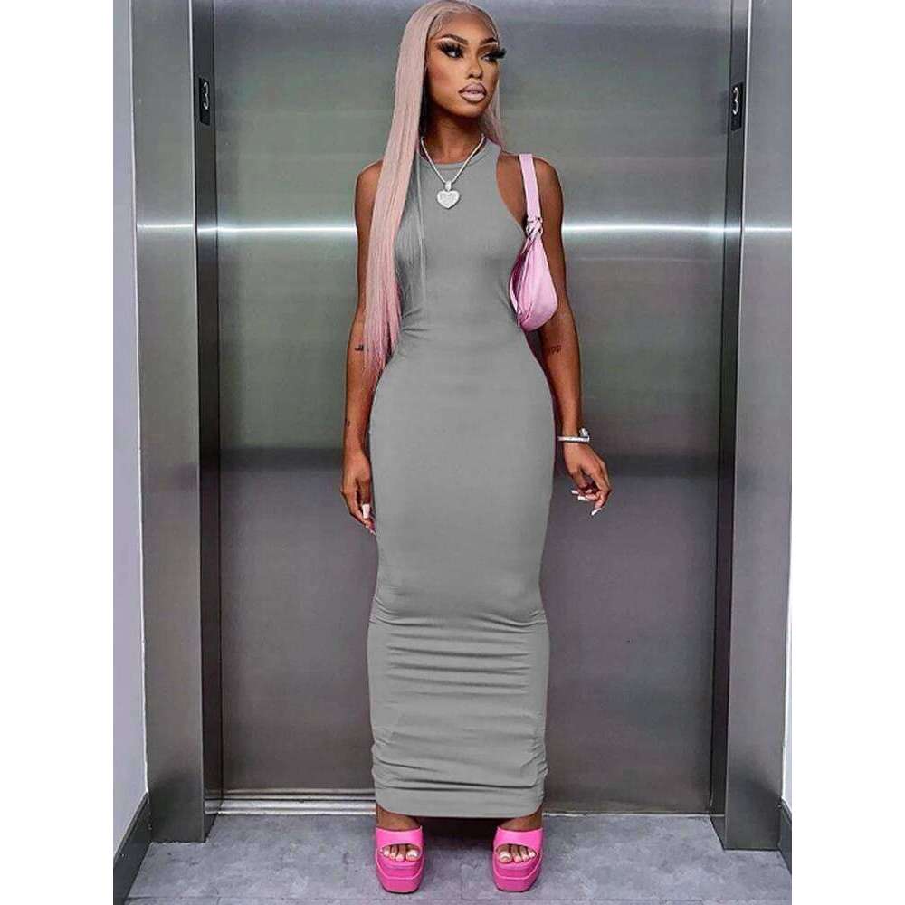 Hugcitar Ribbed Sexy Y2K Clothes Sleeveless Bodycon Maxi Dresses For Women Club Birthday Party Streetwear Elegant Outfits C260312