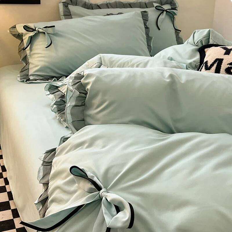Ins Style Bow Embroidery Pure Cotton Bed Sets Princess Brushed Bedding Set with Lace Single Double Queen King Size Bedclothes H260312
