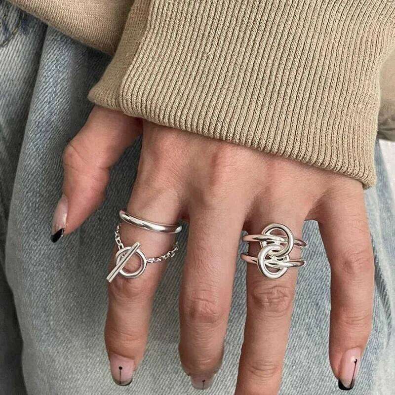 BF CLUB 925 Sterling Silver Rings For Women Open Minimalist Retro Chain Ring Creative Anillos Bague Fine Jewelry H260312