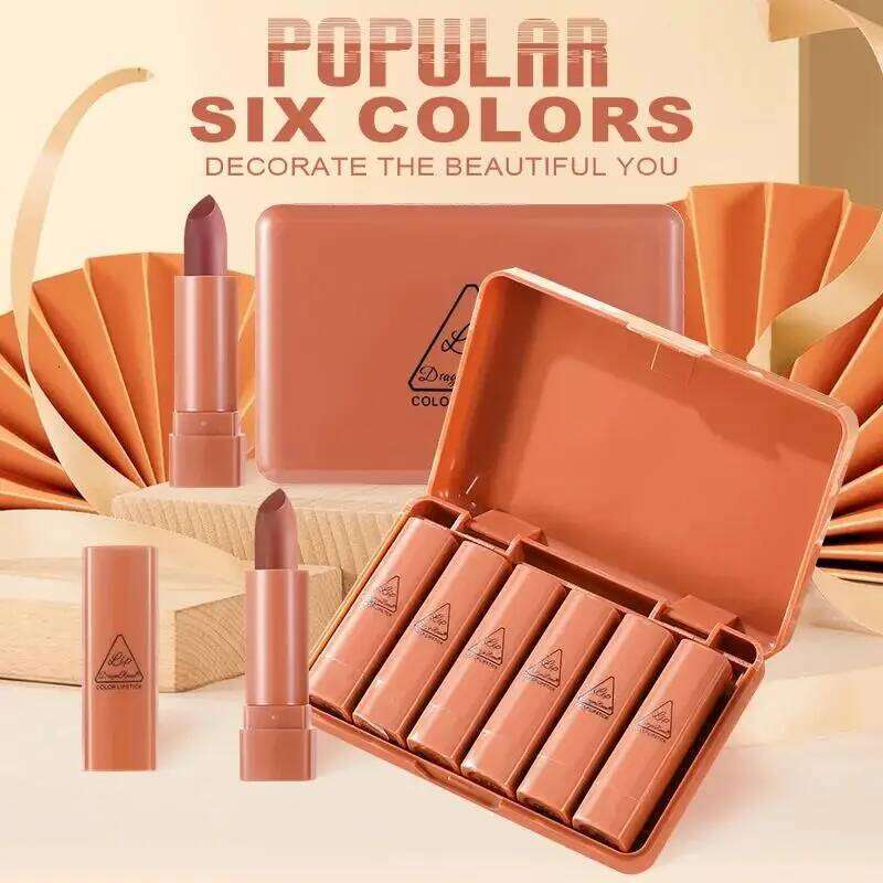 6pcs Matte Lipstick Set Waterproof Long Lasting Non Transfer Easy Apply Vibrant Colors Makeup Gift for Women W260311
