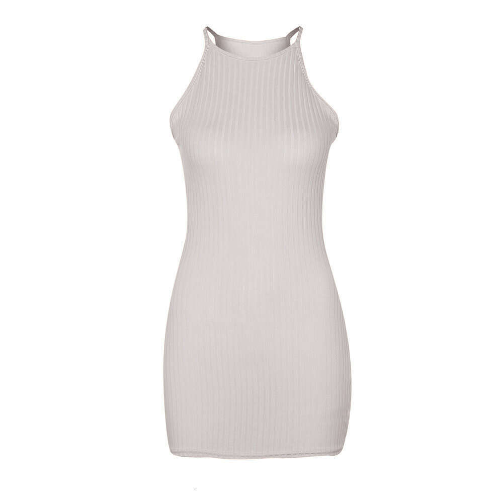 2024 New Fashionable European and American Cross-Border Ribbed Knit Off-Shoulder Round Neck Bodycon Dress in Stock