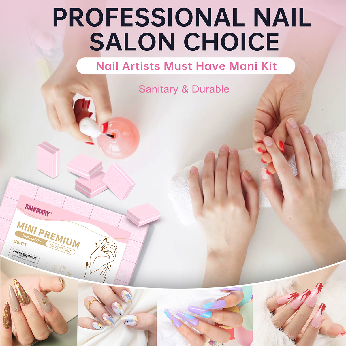 Maryton Pink Mini Nail Sanding Buffing Block 100/180 Grit for Manicure