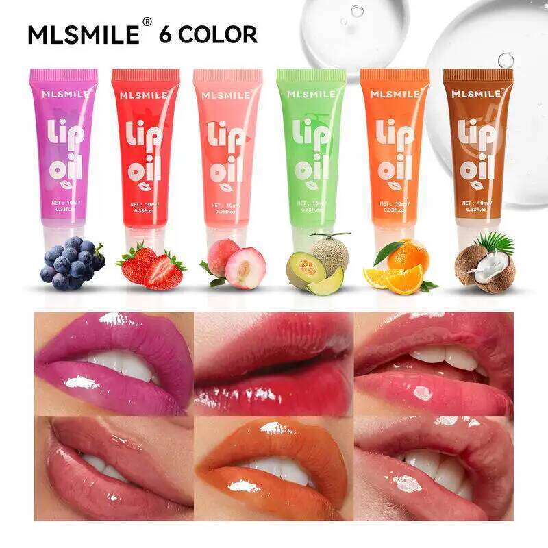 MLSMILE 6 Colors Fruit Flavor Moisturizing Mirror Oil Makeup Long-lasting Hydrating Lip Gloss New W260311