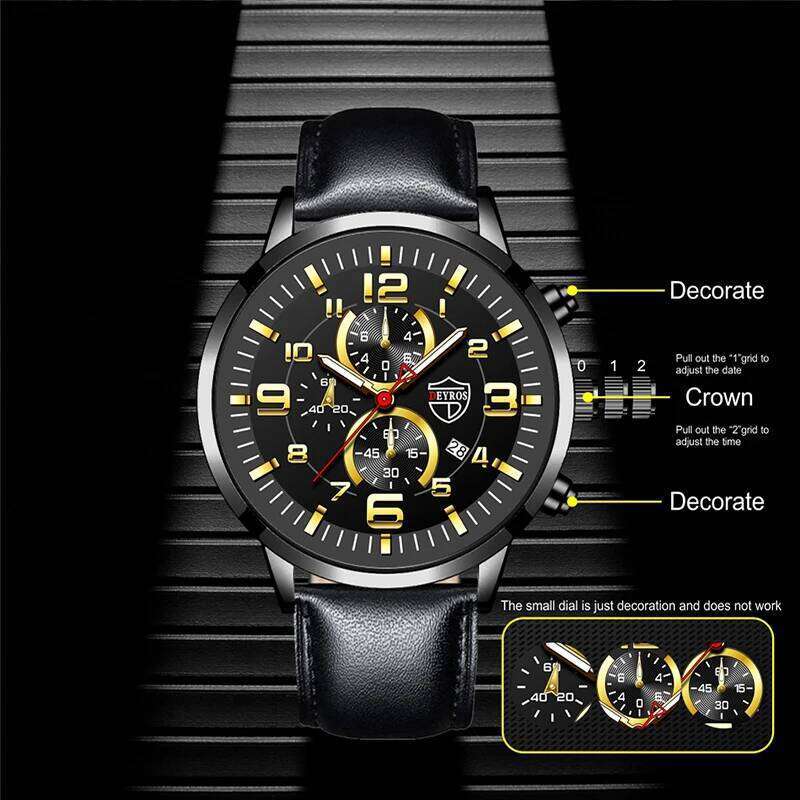 Mens Watches Stainless Steel Leather Quartz Wrist Man Business Watch Calendar Date Luminous Male Casual Bracelet Clock