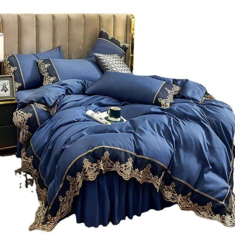 Skincare Polished Light European Style Embroidery Solid Color Lace Bed Skirt Four Piece Set H260312