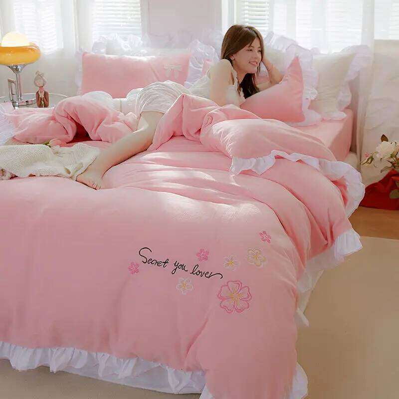 Bedding Quilt Cover Sheet Pillowcase, Double-sided Velvet Bed Winter Thickened Warm Four-piece Set H260312