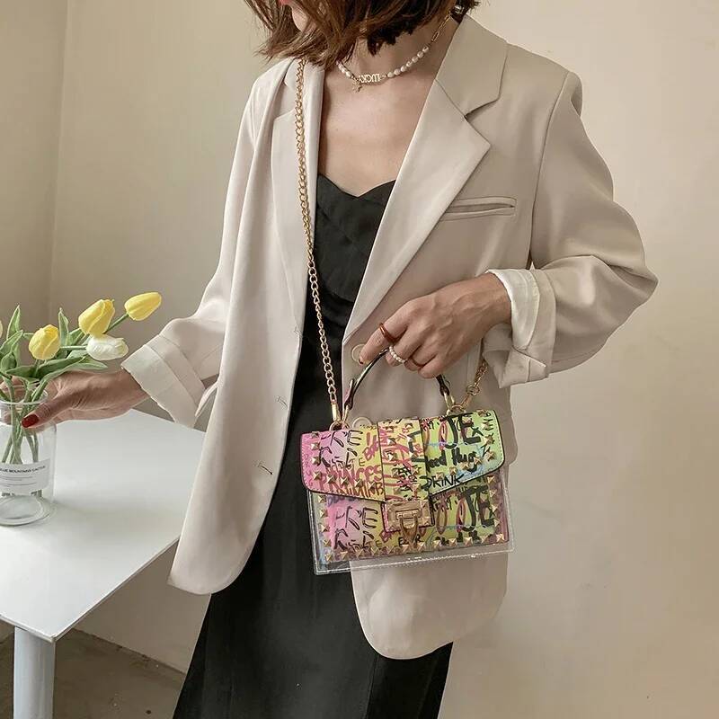 Graffiti Women's Shoulder 2025 New Serpentine Purses and Handbags Small Leather Fashion Chain Summer Transparent Bag Woman