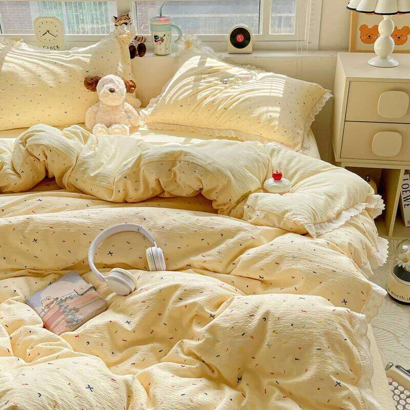 Cute INS Princess Bedding 2025 New Soft Cotton Lace Flat Sheet Twin Queen Size Duvet Pillowcase Bed Linens Set Girls H260312