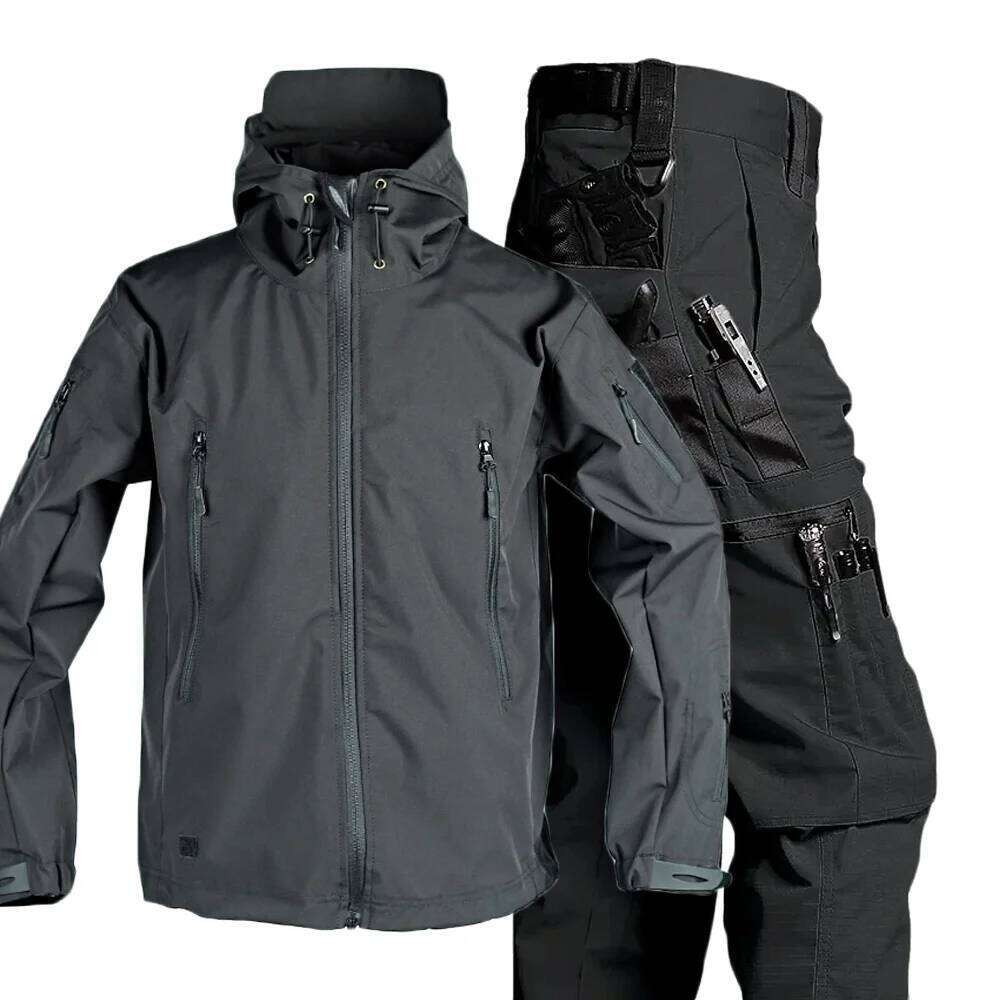 Autumn Men Tactical Work Multi-Pocket Cargo Pants Wear-Resistant Lightweight Waterproof Jacket Spring Outdoor Training Suit