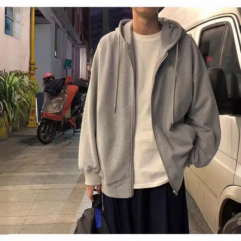 Autumn Winter Hong Kong Style Hoodie Men's Hooded Cardigan Trend Student Fleece Jacket Loose Designer Hoodie Fit Sports Class Uniform Women