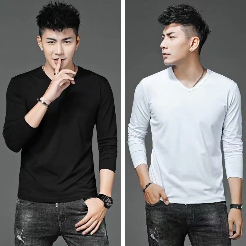 Winter Thin Fleece Solid Color Warm Low-neck Base Shirt For Young Men Style Slim Fit Versatile Cold-proof Long-sleeve Designer Hoodie T-shirt Top