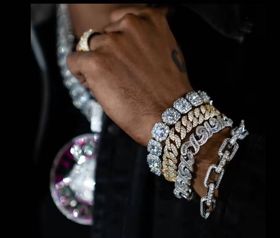 14MM Moissanite Cuban Chain 925 Sterling Silver Moissanite Cuban Link Chain Punk Cuban Chain Hip Hop Silver Necklace Bracelets