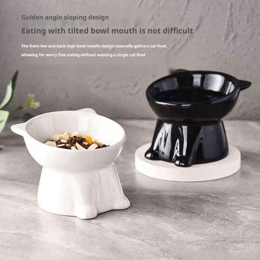 Black/White Large Capacity Food Bowl, Slanted Design with Non-Slip Base for Cats and Dogs Universal Pet Bowl 26Y0312
